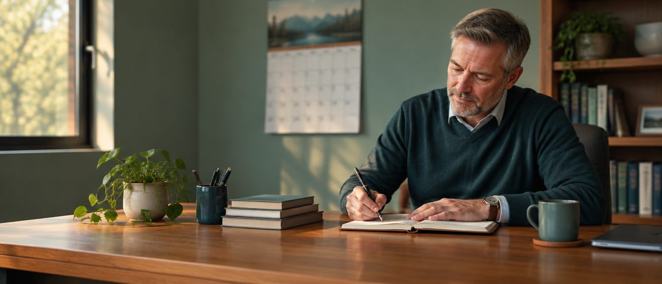 A certified professional planning their year at a desk.