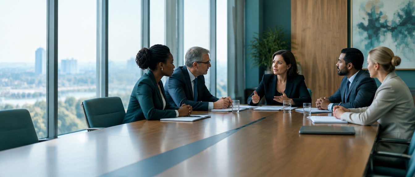A board in governance discussion around a table.